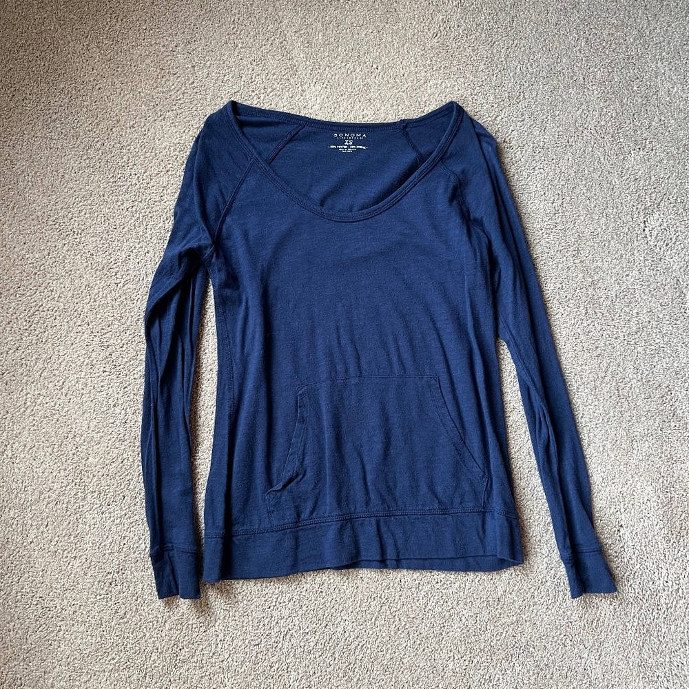 Sonoma Blue Scoop Neck Sweatshirt T Shirt w/Pocket Size XS